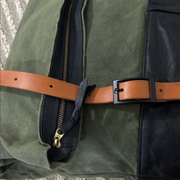 Awl Snap Waxed Canvas Leather Adjustable Backpack Tote Olive Green Black Tan - Picture 8 of 16